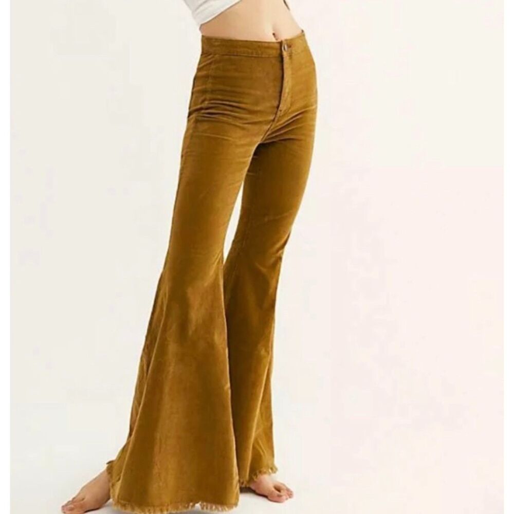 Free People "we the free" Just Float On Corduroy Flare Pants Mustard Sz 27 BOHO